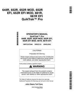 John Deere 648R, 652R, 652R MOD, 652R EFI, 652R EFI MOD, 661R, 661R EFI QuikTrak mower Operator manual OMTCU37846 — actual manual cover