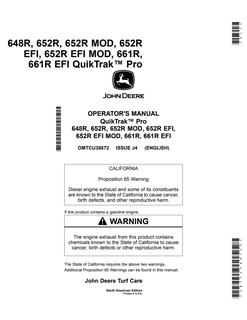 John Deere 648R, 652R, 652R MOD, 652R EFI, 652R EFI MOD, 661R, 661R EFI QuikTrak mower Operator manual OMTCU38872 — actual manual cover