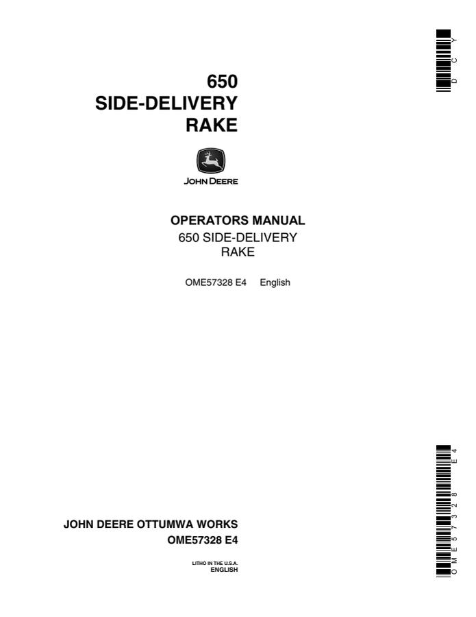 John Deere 650 Side-delivery rake Operator manual OME57328 — actual manual cover
