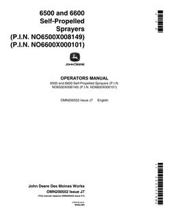 John Deere 6500 and 6600 Self-propelled sprayer Operator manual OMN200552 — actual manual cover