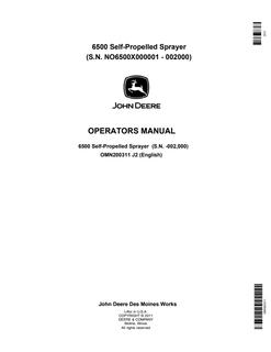 John Deere 6500 Self-propelled sprayer Operator manual OMN200311 — actual manual cover