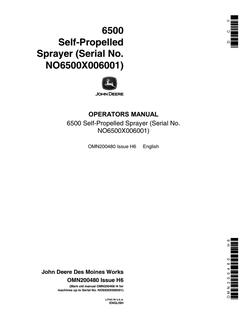 John Deere 6500 Self-propelled sprayer Operator's manual OMN200480 — actual manual cover