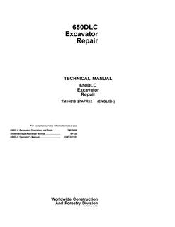 John Deere 650DLC Excavator Repair technical manual TM10010 — actual manual cover