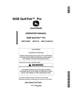 John Deere 652B QuikTrak Pro QuikTrak Pro mower Operator's manual OMTCU39997 — actual manual cover
