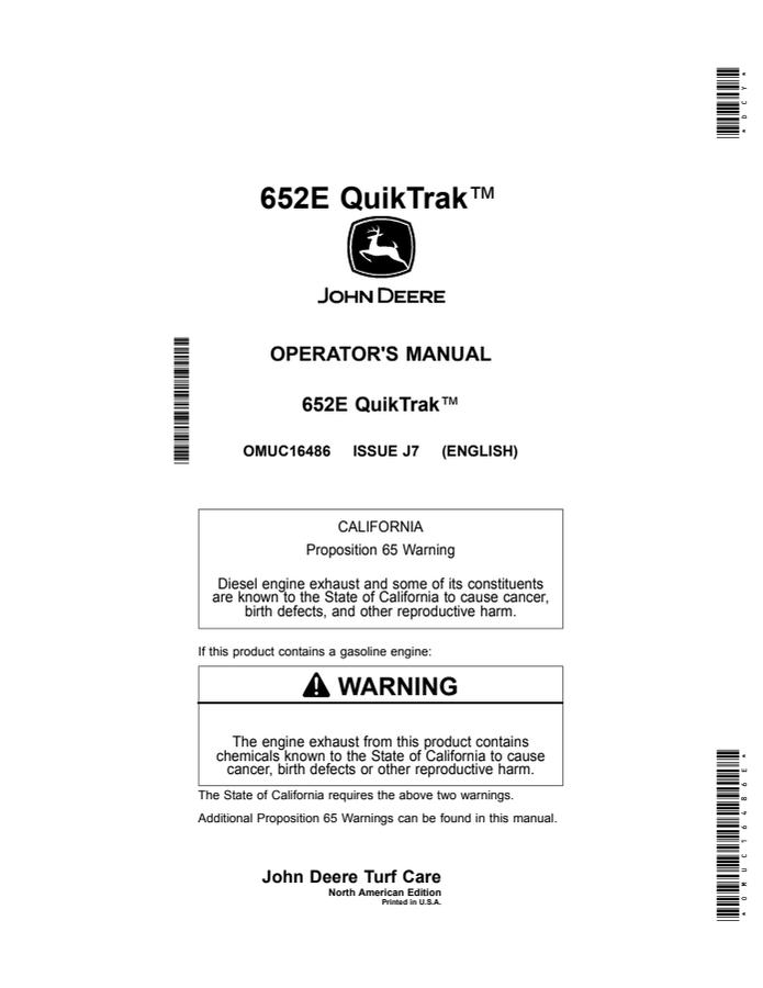 John Deere 652E QuikTrak QuikTrak mower Operator manual OMUC16486 — actual manual cover