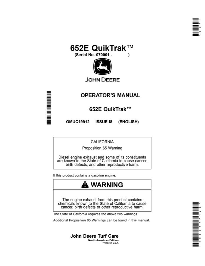 John Deere 652E QuikTrak QuikTrak mower Operator manual OMUC19912 — actual manual cover