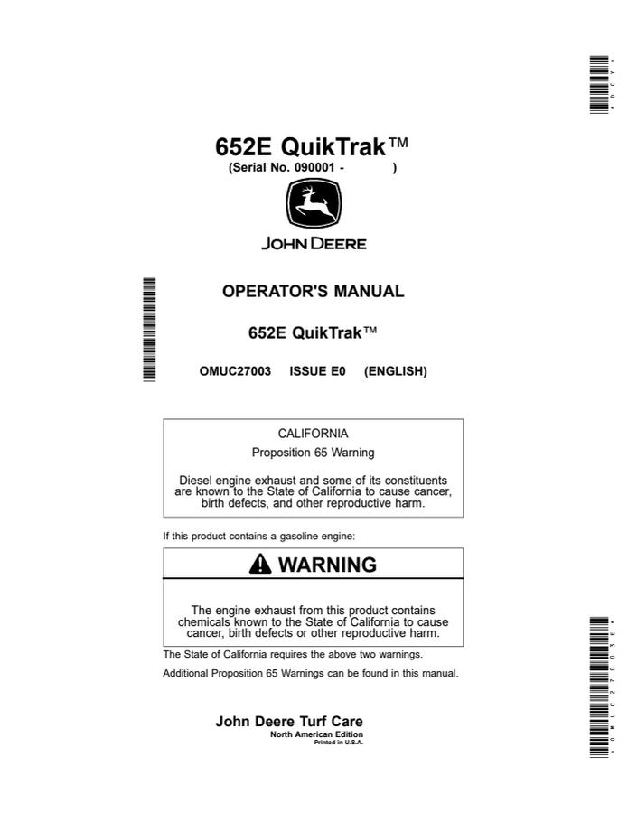 John Deere 652E QuikTrak QuikTrak mower Operator manual OMUC27003 — actual manual cover