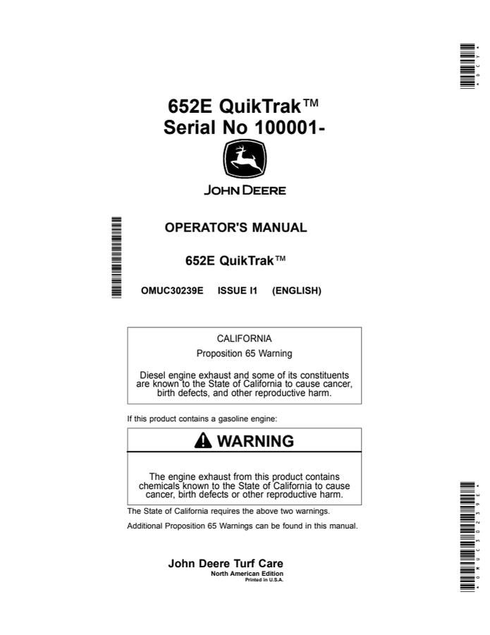 John Deere 652E QuikTrak QuikTrak mower Operator manual OMUC30239E — actual manual cover