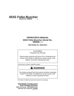 John Deere 653G Feller-buncher Operator manual OMT185542 — actual manual cover