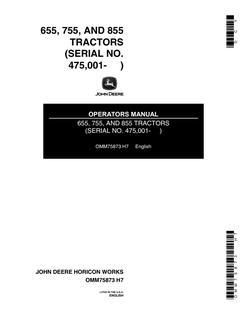 John Deere 655, 755, 855 Tractor Operator's manual OMM75873 — actual manual cover