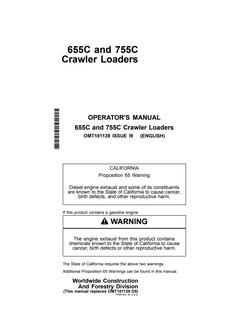John Deere 655C and 755C Crawler loader Operator manual OMT181139 — actual manual cover