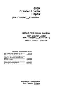 John Deere 655K Crawler Loader Repair Technical Manual (TM12721) — actual manual cover