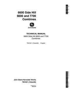 John Deere 6600 Side Hill, 6600, 7700 Combine Technical Manual TM1021 — actual manual cover