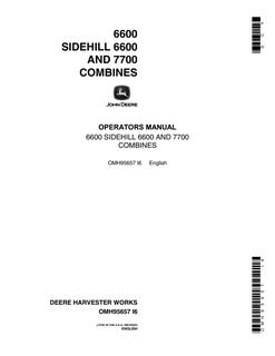John Deere 6600, Sidehill 6600, 7700 Combine Operator manual OMH95657 — actual manual cover