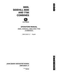 John Deere 6600 SideHill 6600 and 7700 Combine Operator manual OMH100537 — actual manual cover