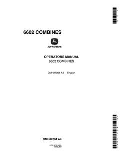 John Deere 6602 Combine Operator manual OMH87004 — actual manual cover