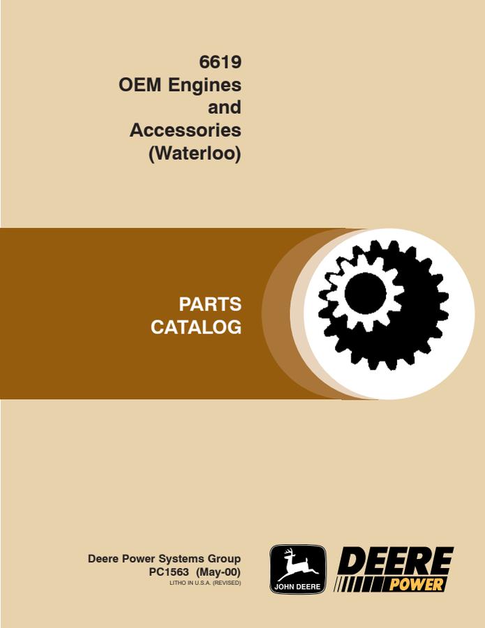 John Deere 6619 OEM engines and accessories (Waterloo) Engine Parts catalog PC1563 — actual manual cover