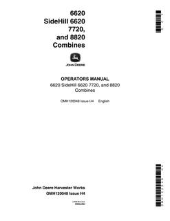 John Deere 6620 SideHill, 6620, 7720, and 8820 Combine Operator manual OMH120048 — actual manual cover