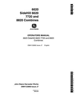 John Deere 6620 SideHill, 6620, 7720, and 8820 Combine Operator manual OMH133890 — actual manual cover