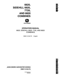 John Deere 6620 SideHill, 7720, and 8820 Combine Operator manual OMH114163 — actual manual cover