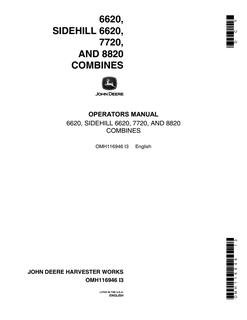 John Deere 6620 SideHill, 7720, and 8820 Combine Operator manual OMH116946 — actual manual cover