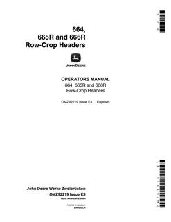 John Deere 664, 665R, 666R Row-crop header Operator manual OMZ92219 — actual manual cover
