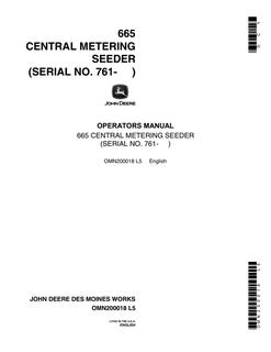 John Deere 665 Central Metering Seeder Seeder Operator manual OMN200018 — actual manual cover