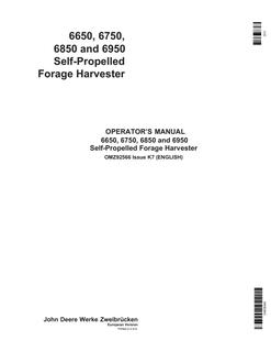 John Deere 6650, 6750, 6850, and 6950 Self-propelled forage harvester Operator manual OMZ92566 — actual manual cover