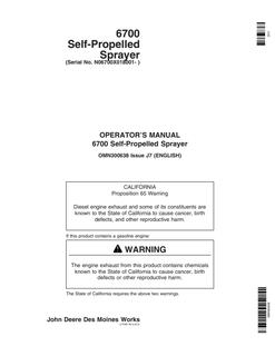 John Deere 6700 Self-Propelled Sprayer Operator manual — actual manual cover