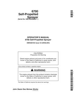 John Deere 6700 Self-propelled sprayer Operator manual OMN300165 — actual manual cover
