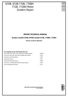 John Deere 670B, 672B, 770B, 770BH, 772B, 772BH Motor Grader Repair Technical Manual TM1453 — actual manual cover