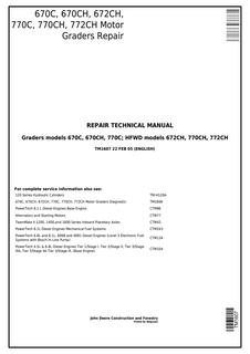 John Deere 670C, 670CH, 672CH, 770C, 770CH, 772CH Motor Grader Repair Technical Manual TM1607 — actual manual cover