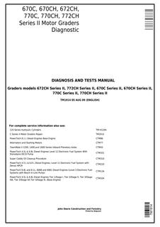 John Deere 670C, 670CH, 672CH, 770C, 770CH, 772CH Series II Motor Graders Diagnosis and Tests Manual TM1914 — actual manual cover