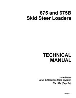 John Deere 675, 675B Skid-steer loader Technical manual TM1374 — actual manual cover