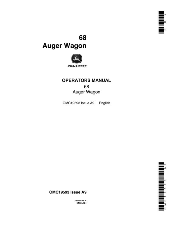 John Deere 68 Auger Wagon Auger wagon Operator manual OMC19593 — actual manual cover
