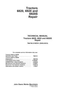 John Deere 6820, 6920, 6920S Tractor Repair Technical Manual TM4756 — actual manual cover