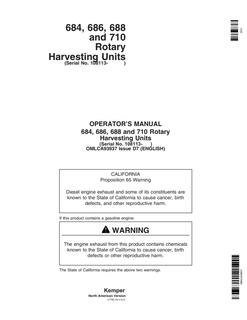 John Deere 684, 686, 688, and 710 Rotary harvesting unit Operator manual OMLCA93937 — actual manual cover