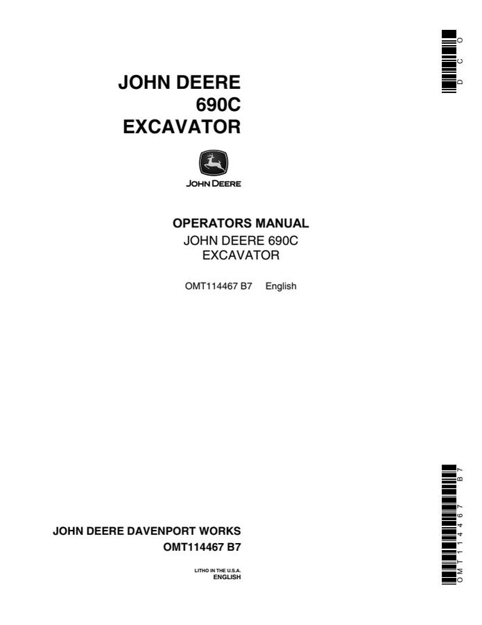 John Deere 690C Excavator Operator manual OMT114467 — actual manual cover