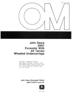 John Deere 690C with all-terrain wheeled undercarriage Excavator Operator manual OM-T114473 — actual manual cover