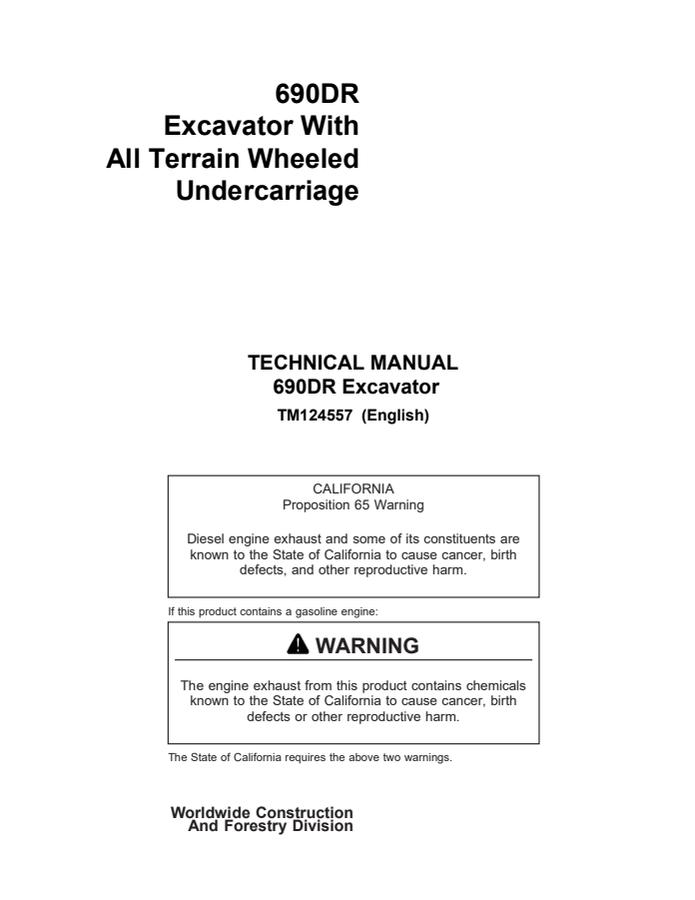 John Deere 690DR Excavator Technical manual TM124557 — actual manual cover