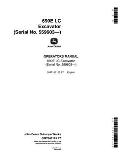 John Deere 690E LC Excavator Operator manual OMT162125 — actual manual cover