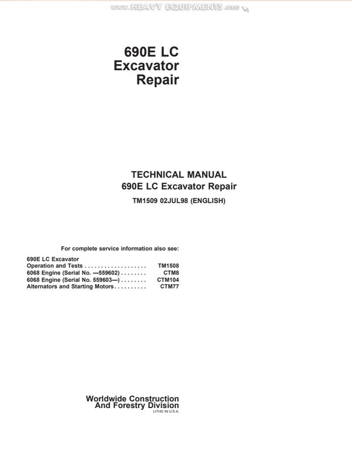 John Deere 690E LC Excavator Repair Technical Manual TM1509 — actual manual cover