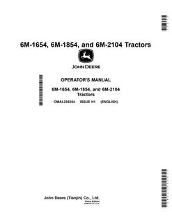 John Deere 6M-1654, 6M-1854, 6M-2104 Tractor Operator Manual OMAL235254 — actual manual cover
