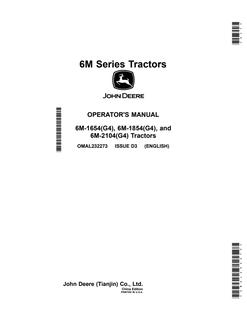 John Deere 6M-1654 (G4), 6M-1854 (G4), 6M-2104 (G4) Tractor Operator manual OMAL232273 — actual manual cover