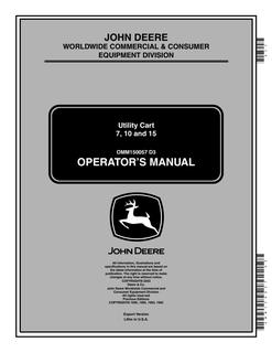 John Deere 7, 10, and 15 Utility Cart Utility cart Operator manual OMM150057 — actual manual cover