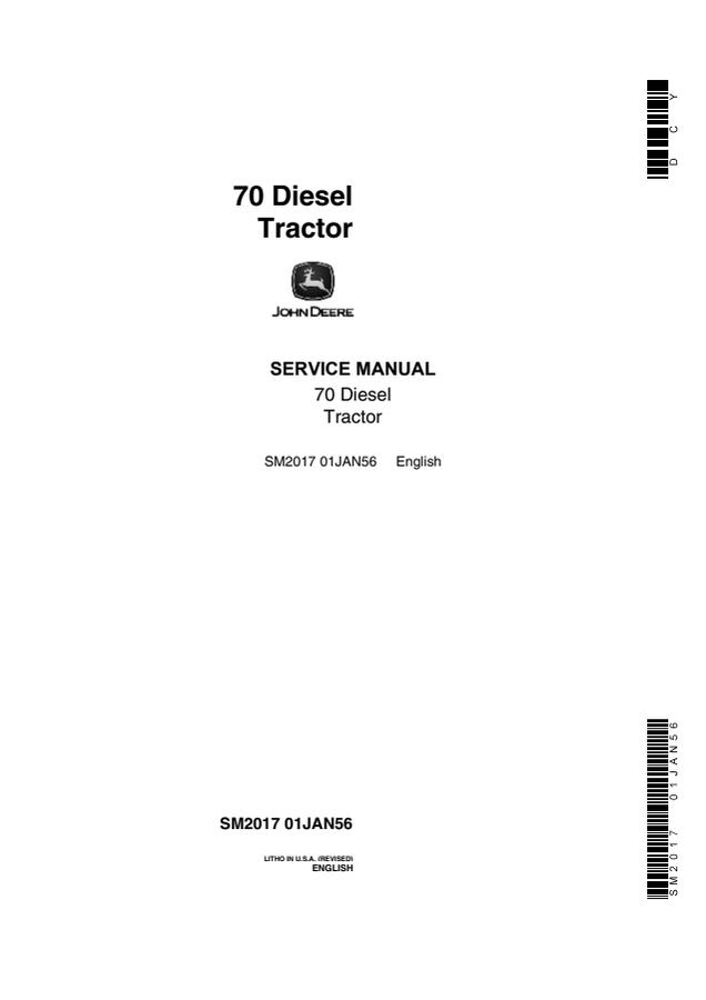 John Deere 70 Diesel Tractor Service manual SM2017 1956-01-01 — actual manual cover