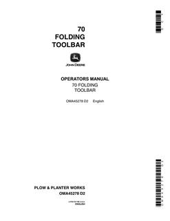 John Deere 70 Folding Toolbar Operator Manual OMA45278 — actual manual cover