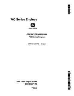 John Deere 700 Series Engine Operators manual OMRG15271 — actual manual cover