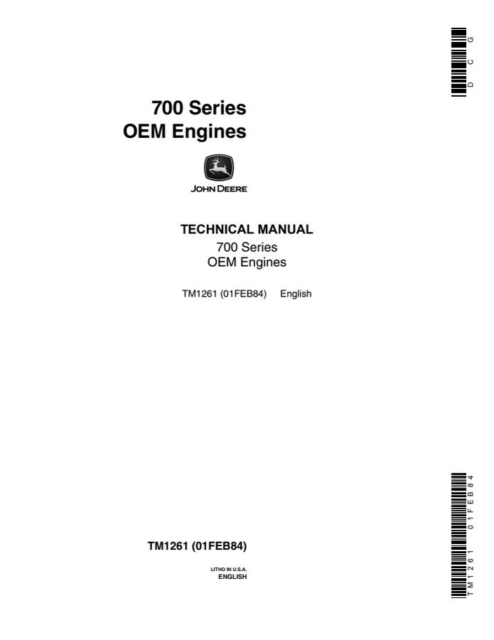 John Deere 700 Series OEM engine Technical manual TM1261 — actual manual cover