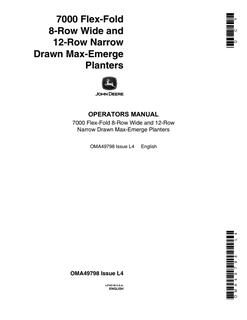 John Deere 7000 Flex-Fold 8-Row Wide, 12-Row Narrow Drawn Max-Emerge Planter Operator's manual OMA49798 — actual manual cover